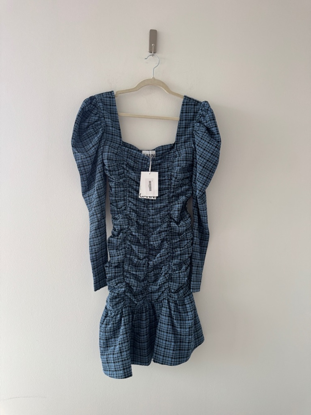 GANNI Ruched Check Mini Dress 32 - Picture 3 of 7
